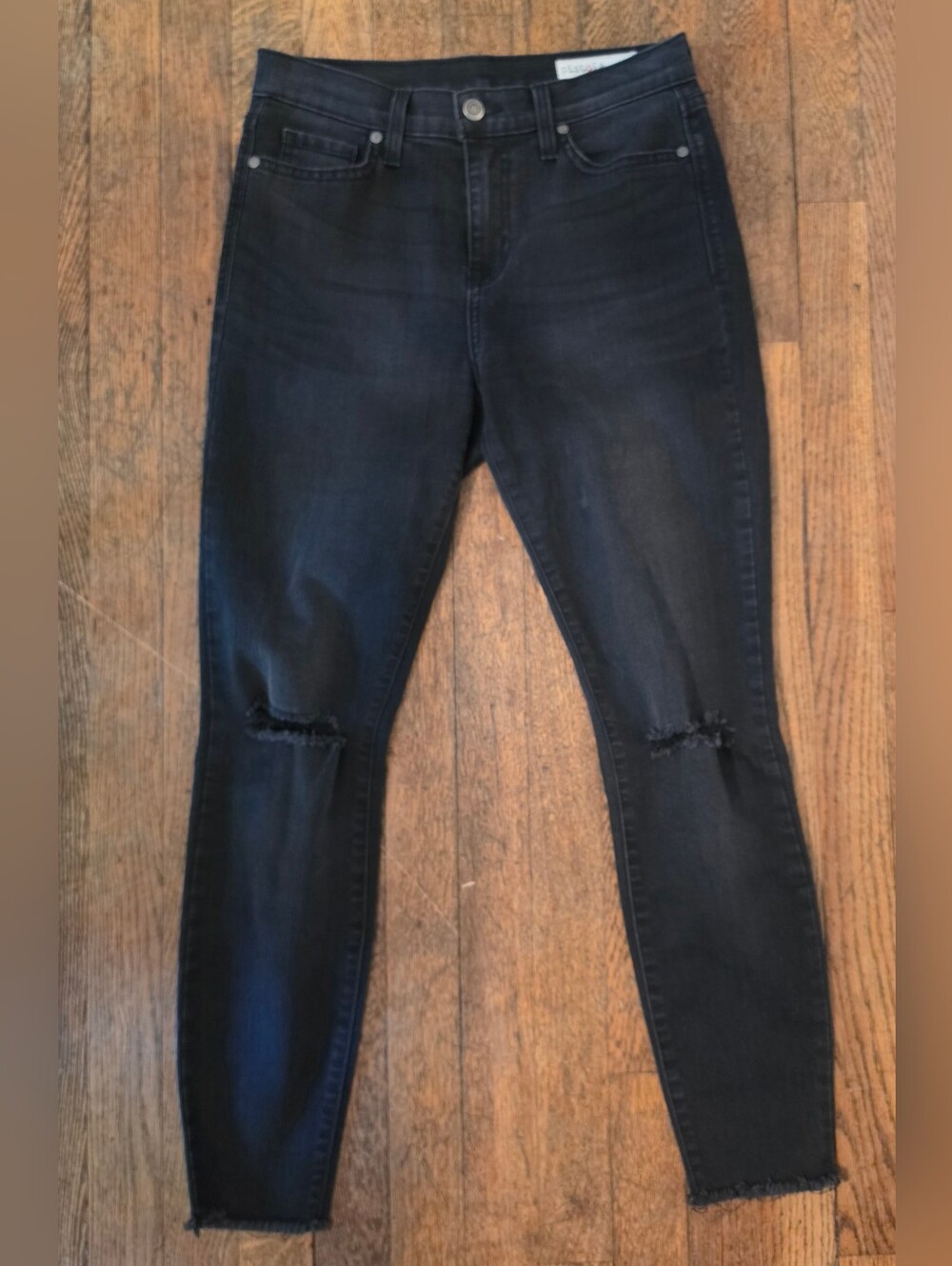 Pistola Black Distressed Skinny Ankle Jeans Women's Size 27 Raw Hem High Rise